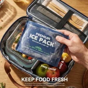 Water injection ice pack used in insulated food delivery cold chain packouts for chilled shipments