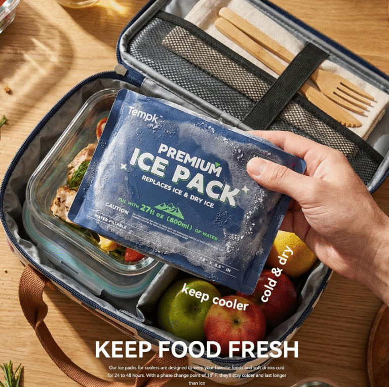 Water injection ice pack used in insulated food delivery cold chain packouts for chilled shipments