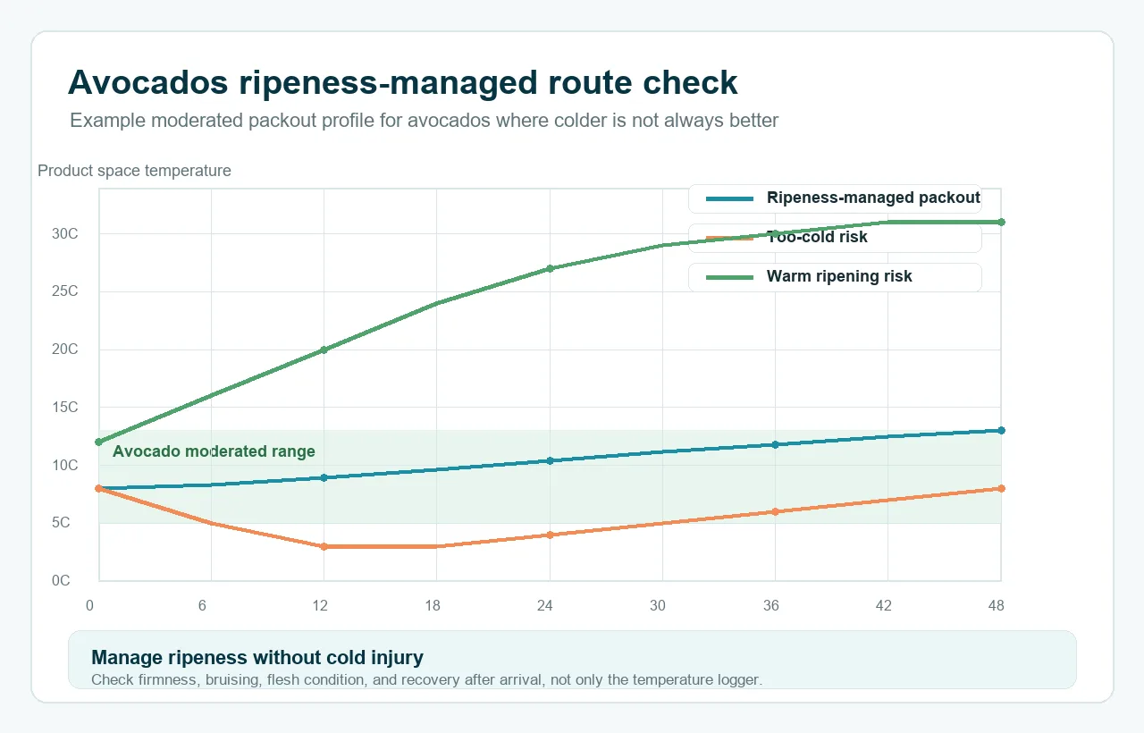Avocados cold chain route validation temperature curve