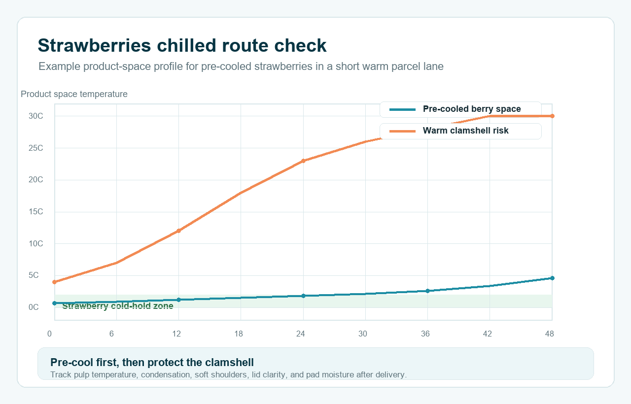 Strawberries cold chain route validation temperature curve