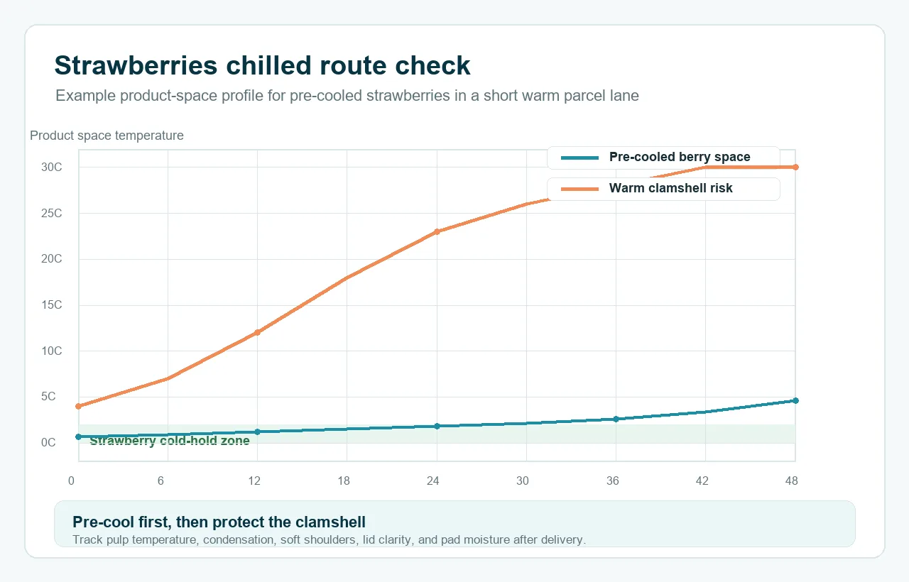 Strawberries cold chain route validation temperature curve