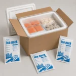 Leak-resistant seafood shipping box with EPS liner and gel ice packs