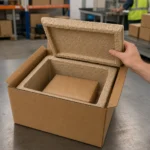 Open recyclable paper-fiber insulated shipping box and removable lid